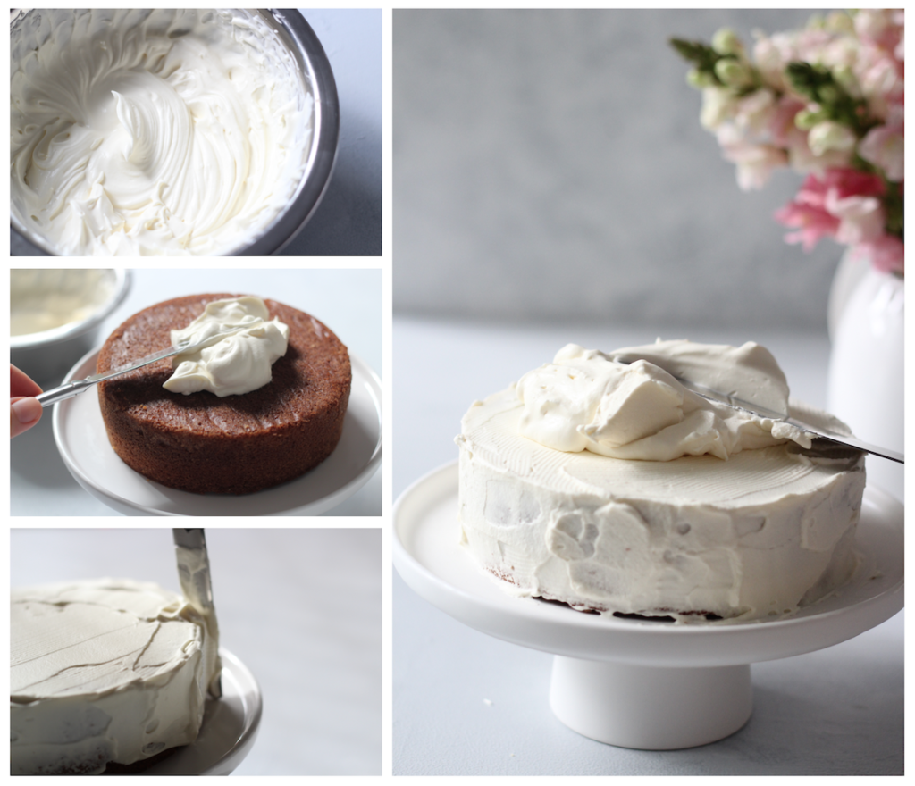 Collage Of Icing Butter Cake With Whipped Cream