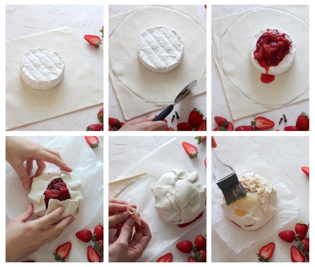 Collage of Steps Showing how to Make Brie En Croute.